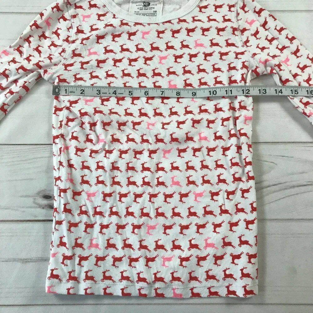 J.Crew Kids Girls Size 10 Red Prancing Reindeers White Pajama Set